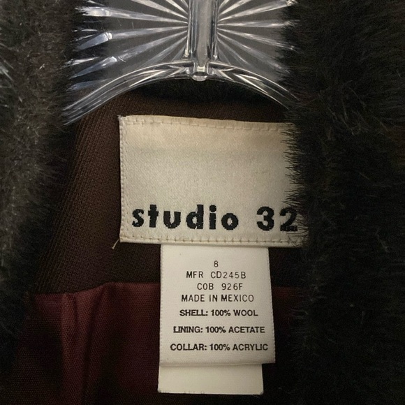 Vintage Studio 32 Brown 100% Wool Pants Suit With Faux Fur Collar - Picture 5 of 5